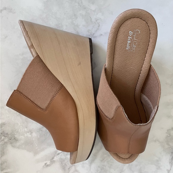 DR SCHOLLS Avenge Camel Wedge Leather Sandals Size 9 - Picture 4 of 8